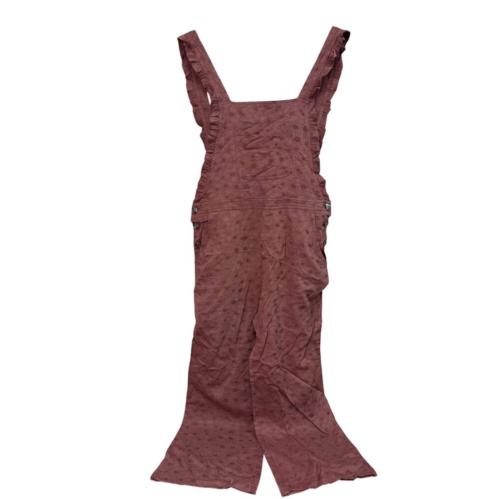 Storia Ruffled Floral Print Brown Overalls NWT